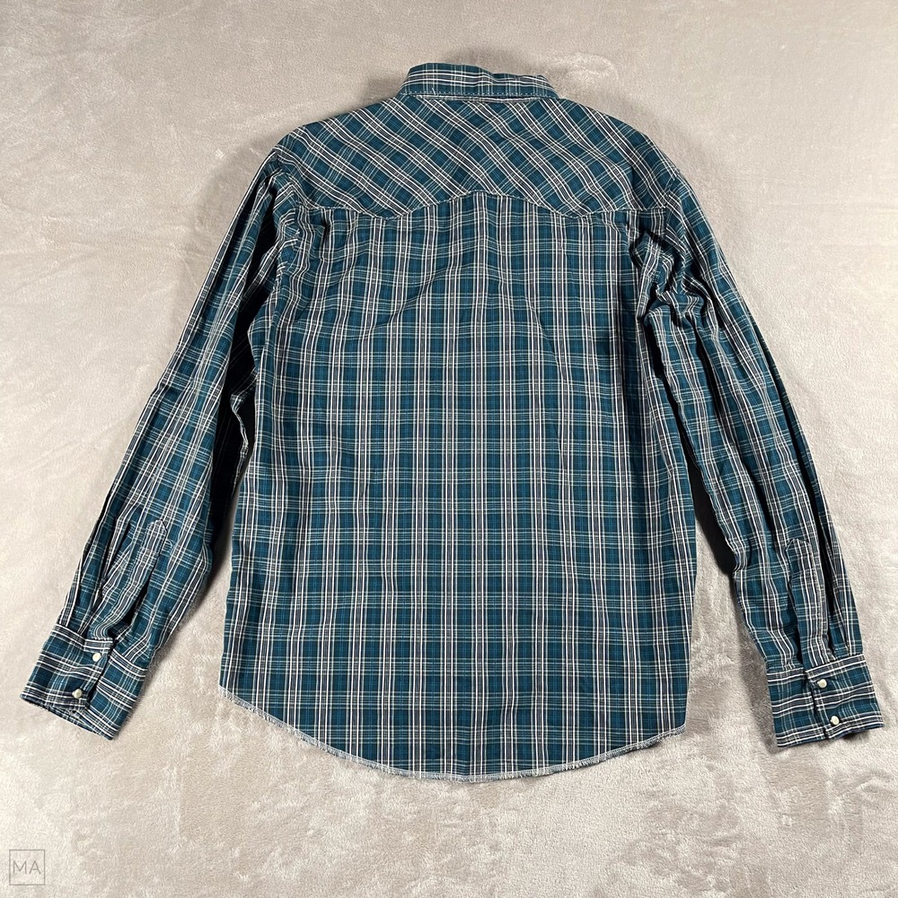 Wrangler Men's Pearl Snap Shirt Plaid Checkered Western Cowboy Casual XL Blue‎ - Picture 6 of 6
